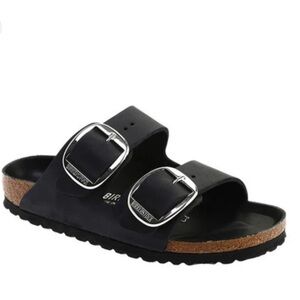 Birkenstock Black Slides with Metallic Buckles